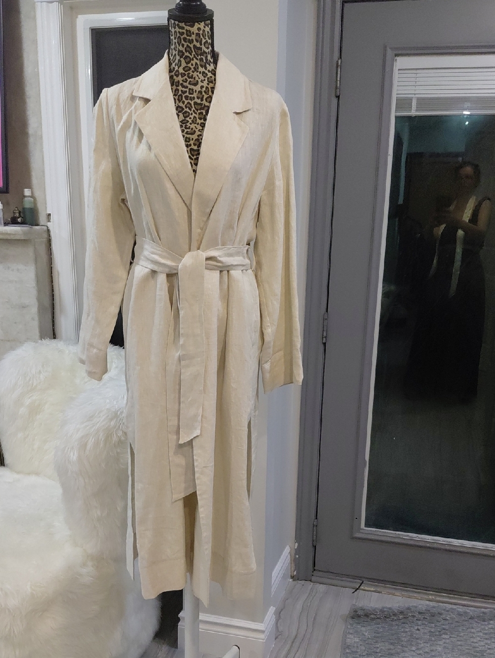 Mango Cream 100% Linen Belted Trench Coat